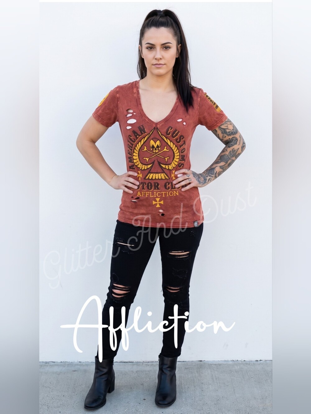 Affliction ACMC Rhinestone Distressed Shirt